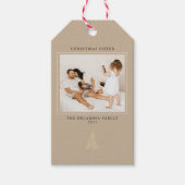Modern Gold Lit Tree Foto met kerstmis Kraft Cadeaulabel (Voorkant)