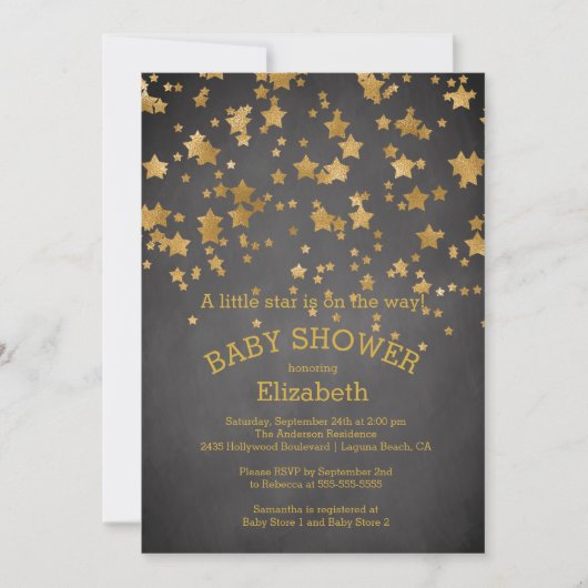 Modern Gold Little Star Baby shower Invitation Kaart (Voorkant)