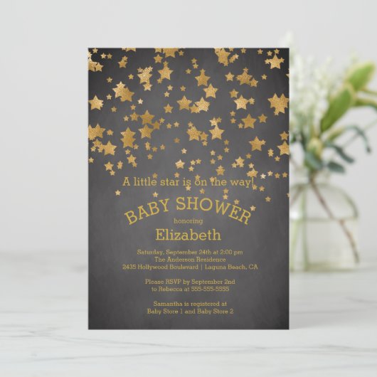 Modern Gold Little Star Baby shower Invitation Kaart (Staand voorkant)