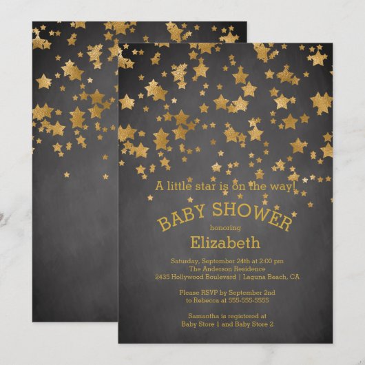 Modern Gold Little Star Baby shower Invitation Kaart (Voorkant / Achterkant)
