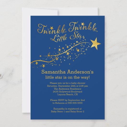 Modern Gold Little Star Baby shower Invitation Kaart (Voorkant)