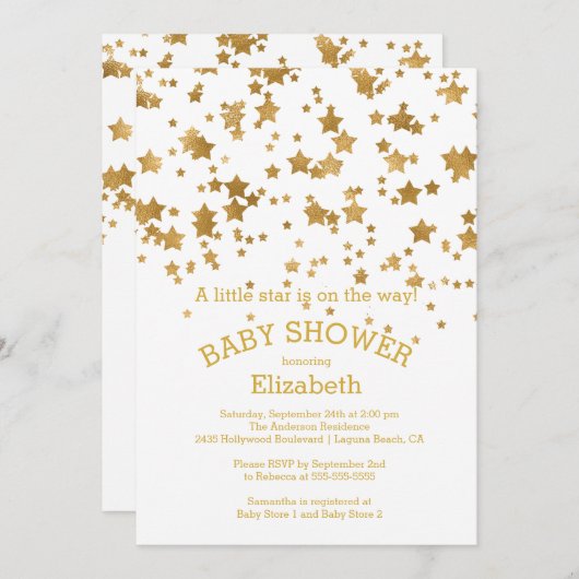 Modern Gold Little Star Baby shower Invitation Kaart (Voorkant / Achterkant)