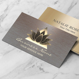Modern Gold Lotus Logo Stylish Copper Salon Spa Visitekaartje
