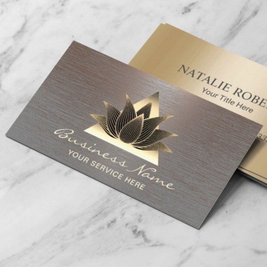 Modern Gold Lotus Logo Stylish Copper Salon Spa Visitekaartje