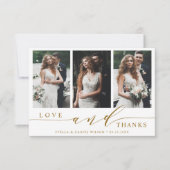 Modern Gold Love en Bedankt 3 Photo Wedding (Voorkant)
