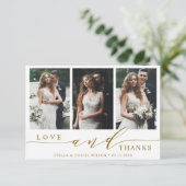 Modern Gold Love en Bedankt 3 Photo Wedding (Staand voorkant)