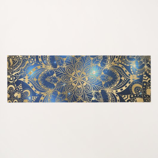 Modern Gold Mandala Blue Nebula Custom Name Yogamat (Achterkant (horizontaal))