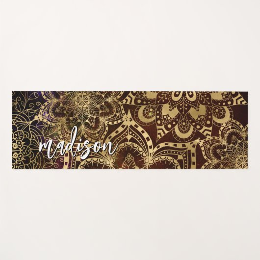 Modern Gold Mandala Pattern Custom Name Yogamat (Voorkant (horizontaal))