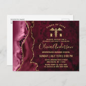 Modern Gold Maroon RN Graduation Party Invitation Briefkaart (Voorkant / Achterkant)