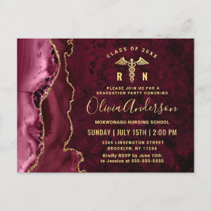 Modern Gold Maroon RN Graduation Party Invitation Briefkaart