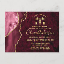 Modern Gold Maroon RN Graduation Party Invitation