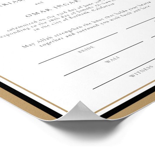 Modern Gold Marriage Certificate Wedding Keepslag Poster (Hoek)