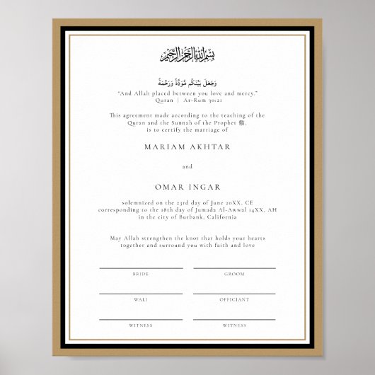 Modern Gold Marriage Certificate Wedding Keepslag Poster (Voorkant)