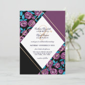 Modern Gold Mauve Black Flowers Waterverf Wedding Kaart (Staand voorkant)