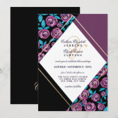 Modern Gold Mauve Black Flowers Waterverf Wedding Kaart (Voorkant / Achterkant)