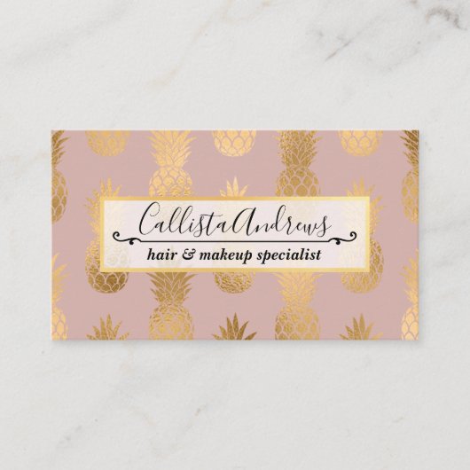 Modern Gold Mauve Pink Pineapple Patroon Visitekaartje (Voorkant)