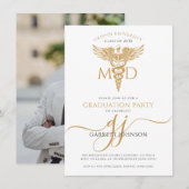 Modern Gold MD Doctor Foto Afstudeerfeest Kaart (Voorkant / Achterkant)