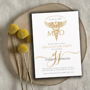 Modern Gold MD Doctor Graduation Party Kaart