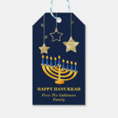 Modern Gold Menorah en Star Happy Hanukkah Cadeaulabel (Achterkant)