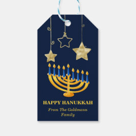 Modern Gold Menorah en Star Happy Hanukkah Cadeaulabel