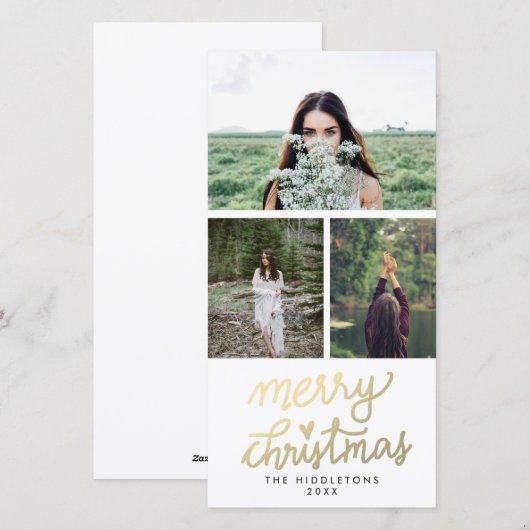 Modern Gold Merry Christmas Handgeschreven Script Feestdagenkaart (Voorkant / Achterkant)