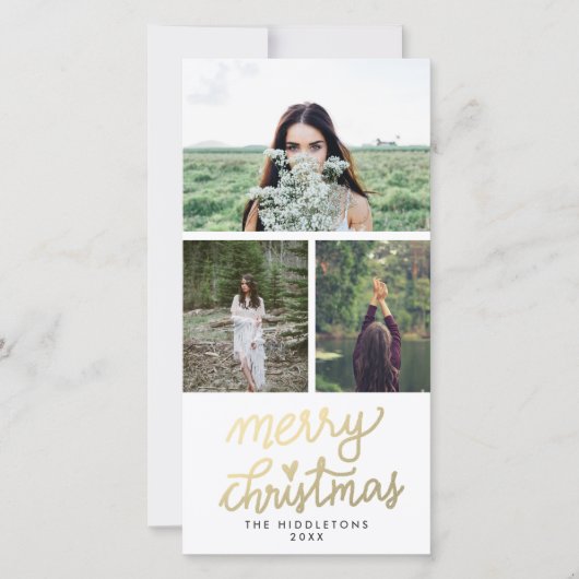 Modern Gold Merry Christmas Handgeschreven Script Feestdagenkaart (Voorkant)