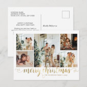 Modern Gold Merry Christmas Heart Script 5 Foto Feestdagenkaart (Voorkant / Achterkant)