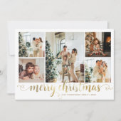 Modern Gold Merry Christmas Heart Script 5 Foto Feestdagenkaart (Voorkant)
