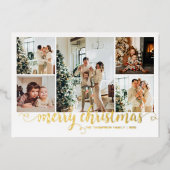 Modern Gold Merry Christmas Heart Script 5 Photo Folie Feestdagenkaart (Voorkant)