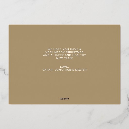 Modern Gold Merry Christmas Heart Script 5 Photo Folie Feestdagenkaart (Achterkant)