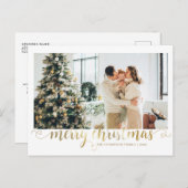 Modern Gold Merry Christmas Heart Script Photo Feestdagenkaart (Voorkant / Achterkant)