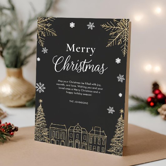 Modern Gold Merry Christmas Holiday Folded Card Feestdagen Kaart