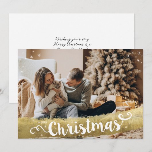 Modern Gold Merry kerst Feestdagenkaart (Voorkant / Achterkant)