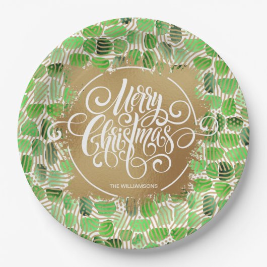 Modern Gold Merry kerst op groen Papieren Bordje (Voorkant)