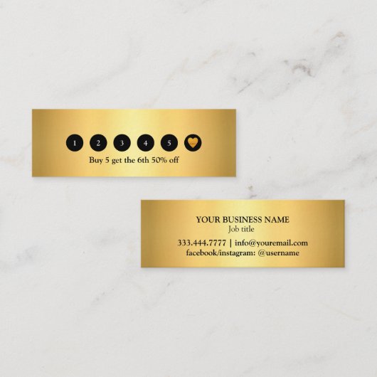Modern Gold Metallic 6 Punch Loyalty Card (Voorkant / Achterkant)