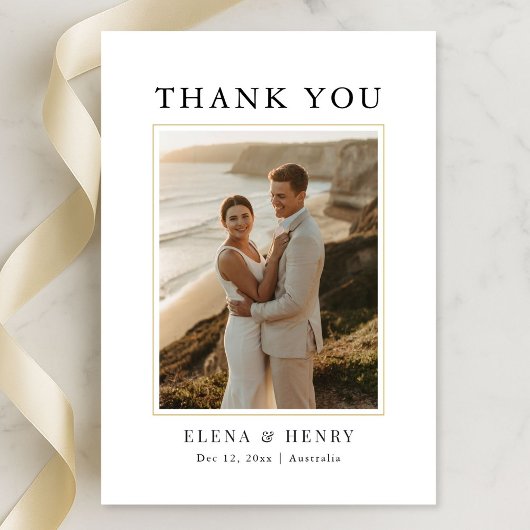 Modern Gold Minimalist Destination Photo Wedding Bedankkaart