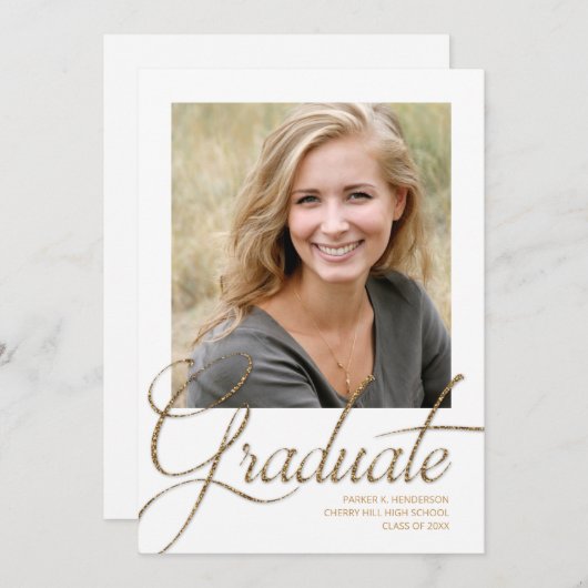 Modern Gold Minimalist Photo Afstuderen Invitation Kaart (Voorkant / Achterkant)