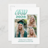 Modern Gold Mint Script 3 Foto Afstuderen Aankondigingskaart (Voorkant / Achterkant)