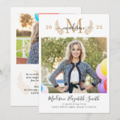 Modern Gold Monogram Afstuderen Foto Afstuderen Aankondiging (Voorkant / Achterkant)