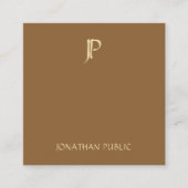 Modern Gold Monogram Coffee Brown Chic Plain Vierkante Visitekaartje (Voorkant)