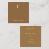 Modern Gold Monogram Coffee Brown Chic Plain Vierkante Visitekaartje (Voorkant / Achterkant)