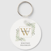 Modern Gold Monogram Elegant Greenery Sleutelhanger (Voorkant)