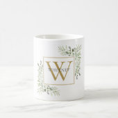 Modern Gold Monogram Greenery Floral Koffiemok (Center)