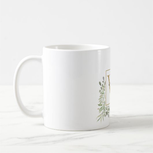 Modern Gold Monogram Greenery Floral Koffiemok (Links)