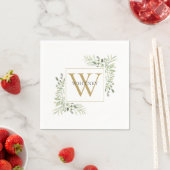 Modern Gold Monogram Greenery Floral Napkins Servet (Insitu)