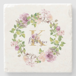 Modern Gold Monogram K Waterverf Floral Wreator Stenen Onderzetter