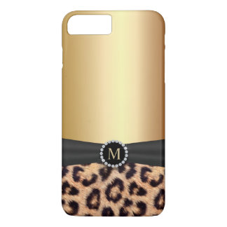 Modern Gold Monogram Leopard iPhone 8/7 Plus Hoesje