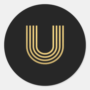 Modern Gold Monogram Ronde Sticker