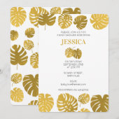 Modern Gold Monstera laat Baby shower over Kaart (Voorkant / Achterkant)