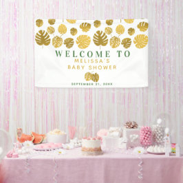 Modern Gold Monstera laat Baby shower welkom heten Spandoek
